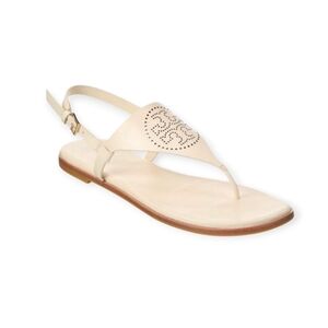 Tory Burch Capri Perf Leather Sandal Light Cream Size 10.5 NIB